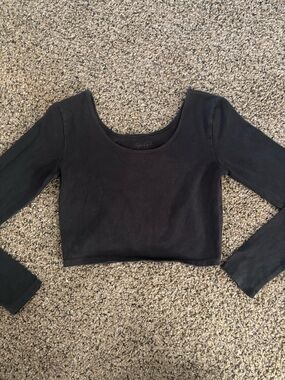 Brandy Melville Black Long-Sleeve Scoop Crop Top